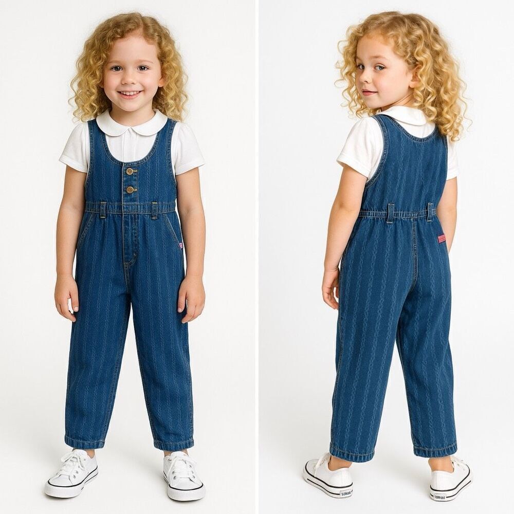 Vintage OshKosh B’gosh Girls Denim Overalls 6 USA Made 90s Stripe Cute Americana